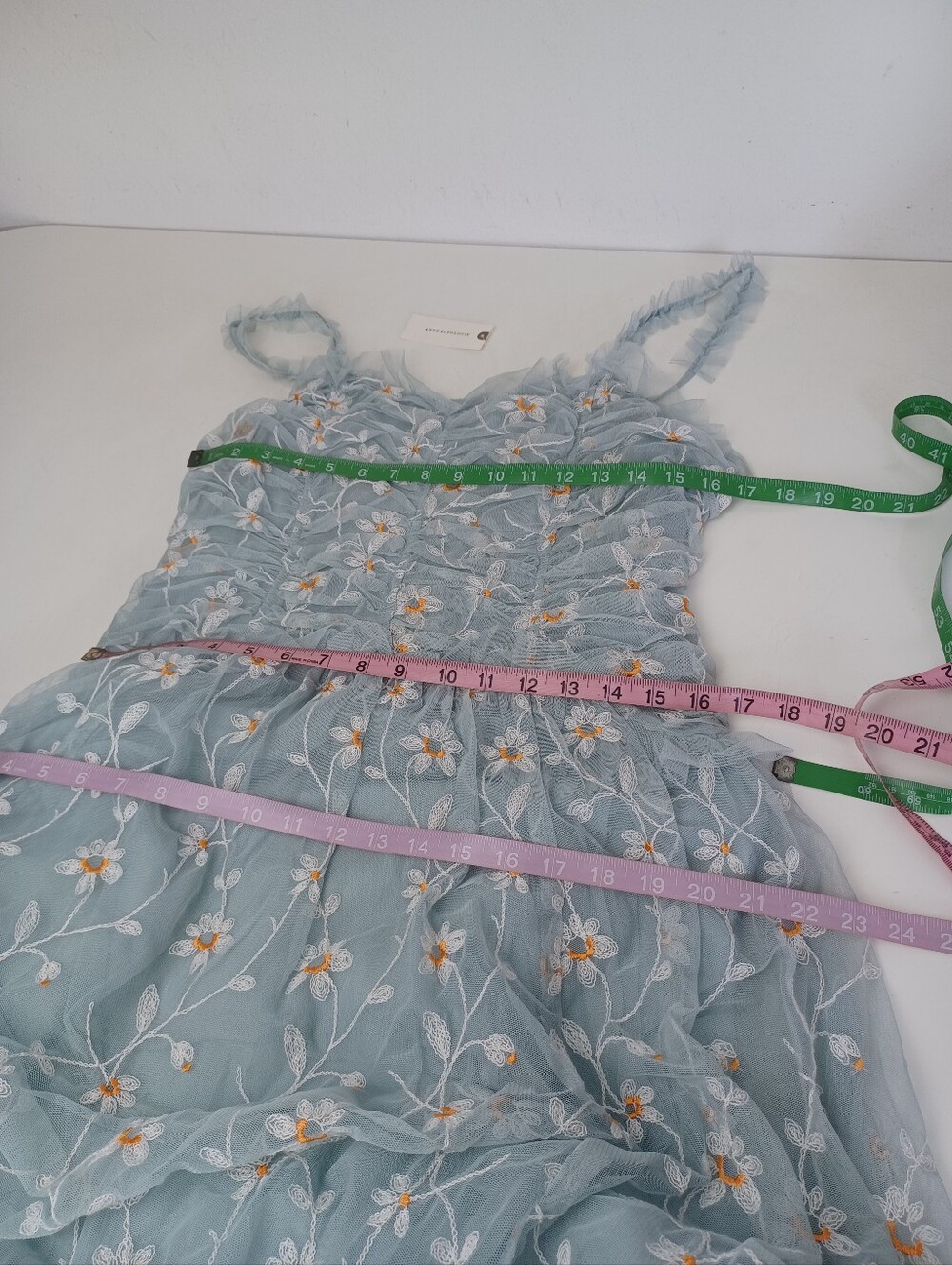 Anthropologie Sleeveless Tulle A Line Maxi Dress Size M Feminine Ruffle Floral - Picture 14 of 16